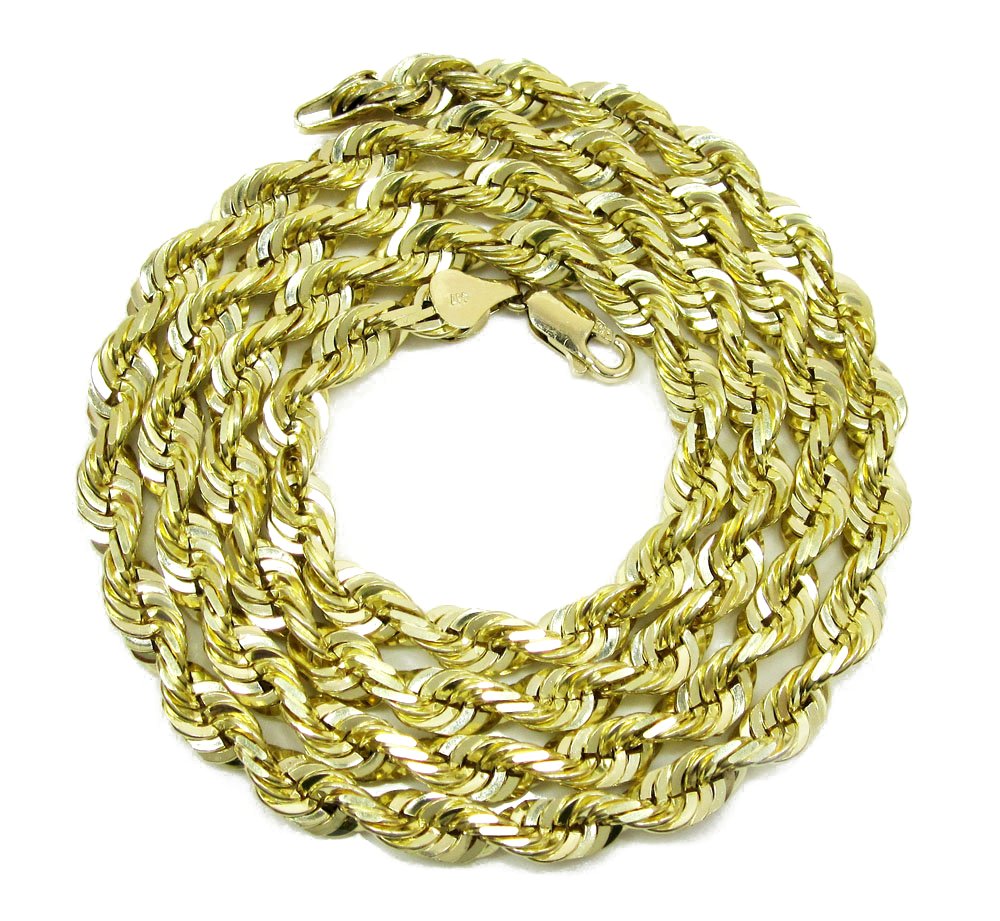 10K Yellow Gold 5mm Solid Rope Diamond Cut Chain