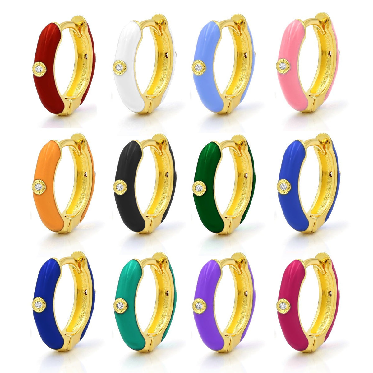 925 Sterling Silver Gold Plated Minimalist Enamel Colored Hoop Earrings