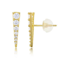 10K Yellow Gold Chevron Graduated Cubic Zirconia Stud Earrings