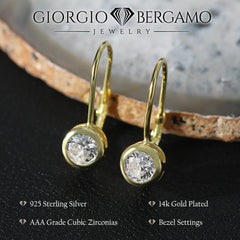925 Sterling Silver Round Bezel Set Leverback Earring