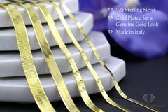 925 Sterling Silver 7mm Flat Herringbone Link Yellow Gold Plated Chain