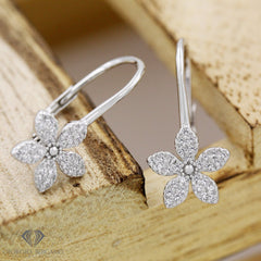 925 Sterling Silver Micro Pave Flower Lever Back Drop Earring