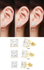 14K Yellow Gold Basket Set 3mm - 8mm Princess Cut Stud Earrings