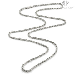 925 Sterling Silver 3mm Solid Rope Diamond Cut Rhodium Chain