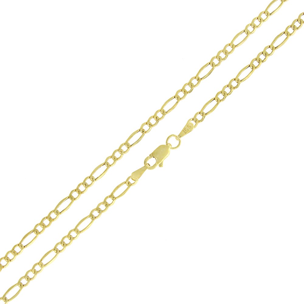 14K Yellow Gold 2.5mm Hollow Figaro Link Chain