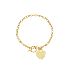 14K Gold Rolo Link Heart Toggle Bracelet
