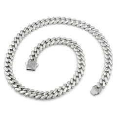 925 Sterling Silver Micro Pave Miami Cuban Edged Chain or Bracelet, Iced Out Lock