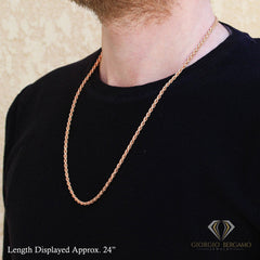 14K Rose Gold 4mm Solid Rope Diamond Cut Chain 24"