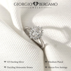 1.50 CTTW Moissanite Oval Halo Engagement Ring in 925 Sterling Silver