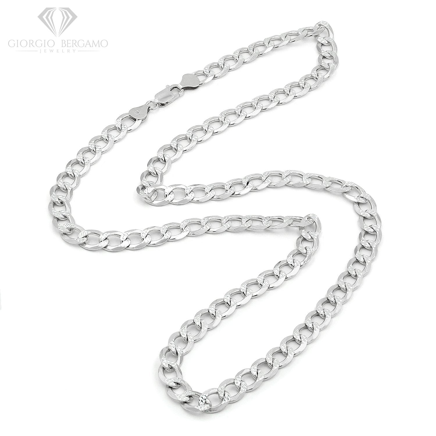 925 Sterling Silver Solid Cuban Diamond Cut Curb Pave Link