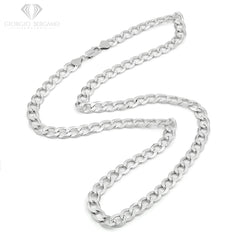 925 Sterling Silver 7.5mm Solid Cuban Diamond Cut Curb Pave Link Chain