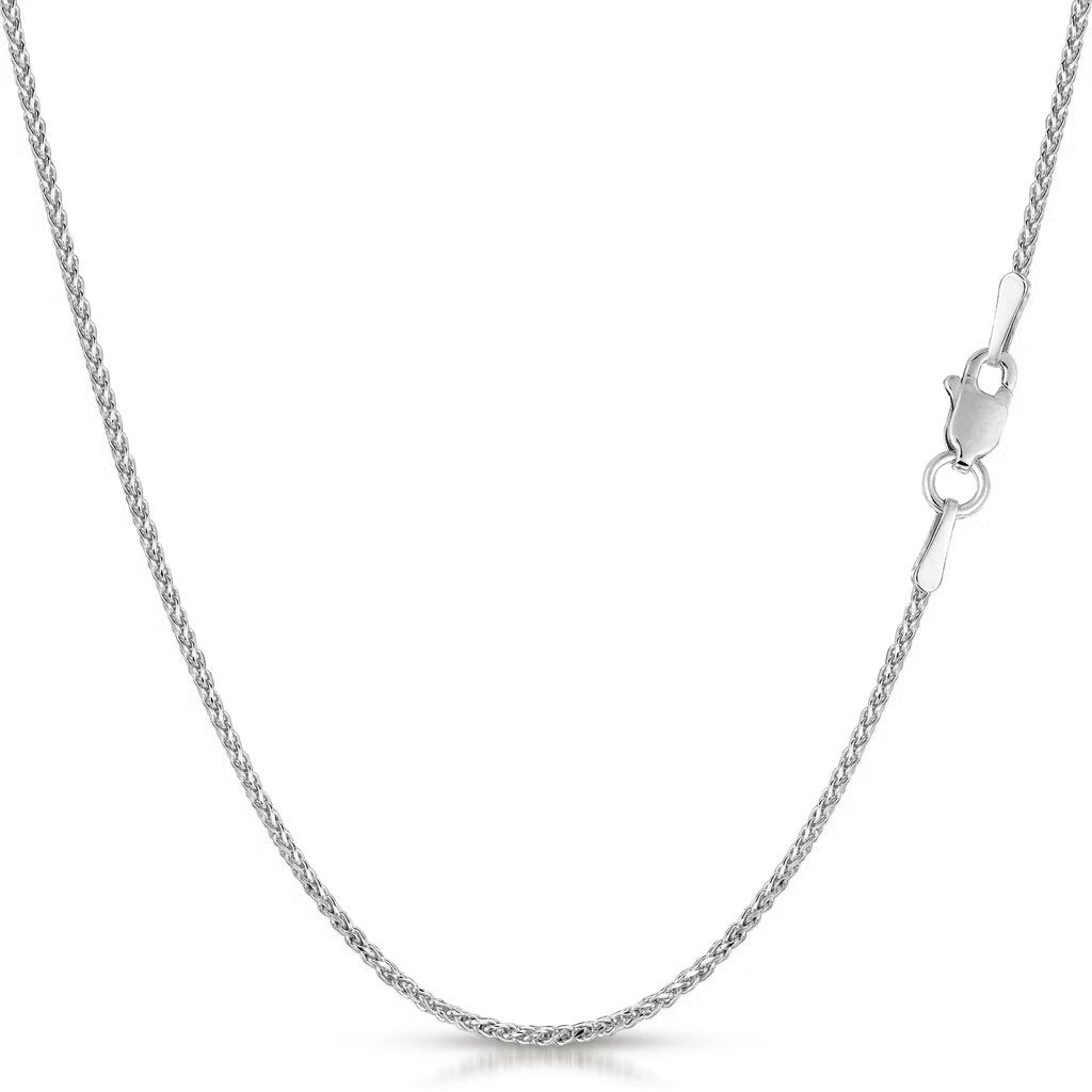 14K White Gold Solid Round Wheat 1mm Diamond Cut Chain