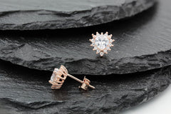 925 Sterling Silver Rose Gold Plated Micro Pave Heart Halo Stud Earring