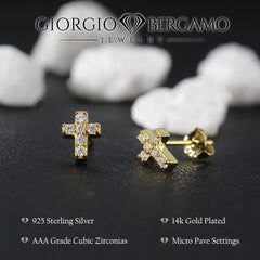 925 Sterling Silver CZ Cross & Solitaire Stud Earring Set, 2 Pair Set, Gift Set, Cubic Zirconia, Giorgio Bergamo