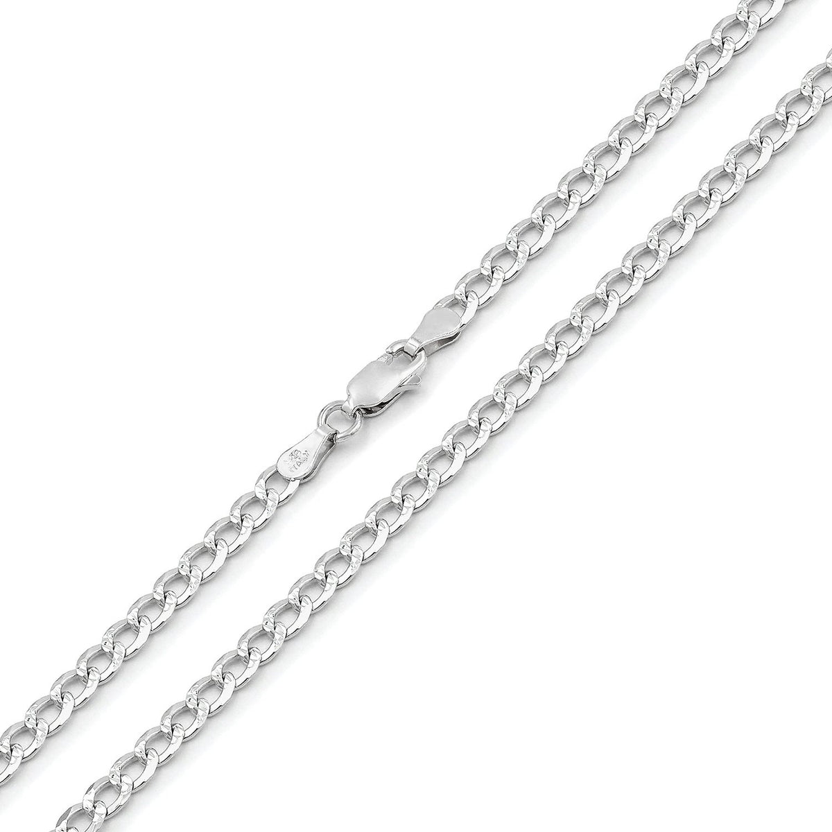 925 Sterling Silver 3.5mm Solid Cuban Diamond Cut Pave Curb Link Chain