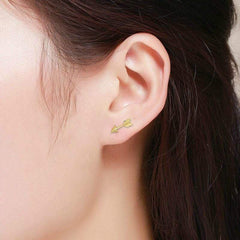 14K Yellow Gold Textured Arrow Stud Earrings