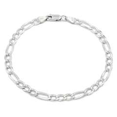 925 Sterling Silver Solid Figaro 5mm Diamond Cut Pave ITProLux Link Bracelet