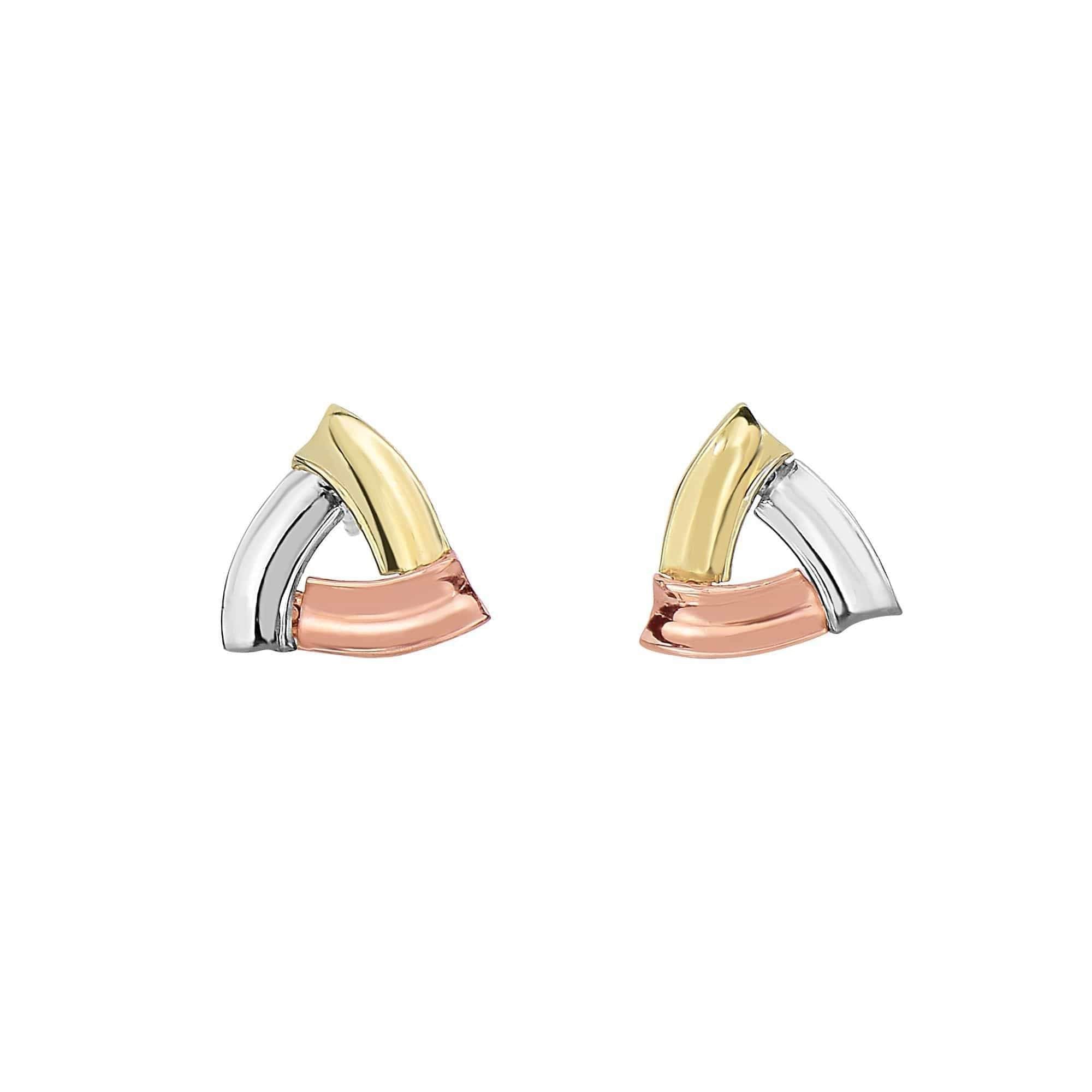 14K Gold Tri-Color Open Triangle Delta Stud Earrings
