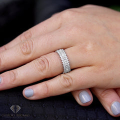 925 Sterling Silver Round & Baguette Micro Pave Eternity Band Ring