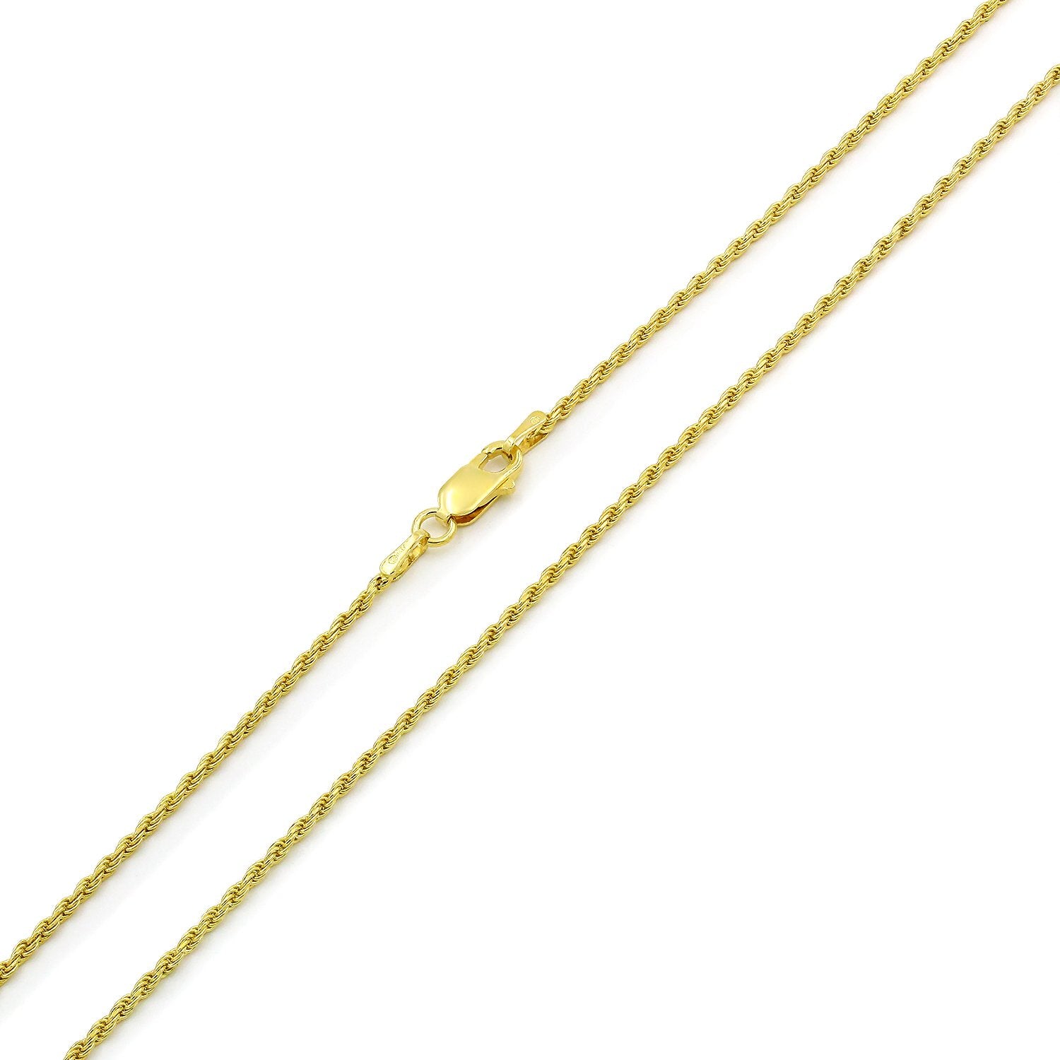 925 Sterling Silver 1mm Solid Rope Diamond Cut Gold Plated Chain