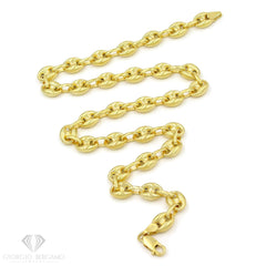 925 Sterling Silver 9mm Puff Mariner Hollow Yellow Gold Plated Chain