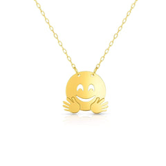 14K Yellow Gold Polished Hugs Emoji Face Necklace