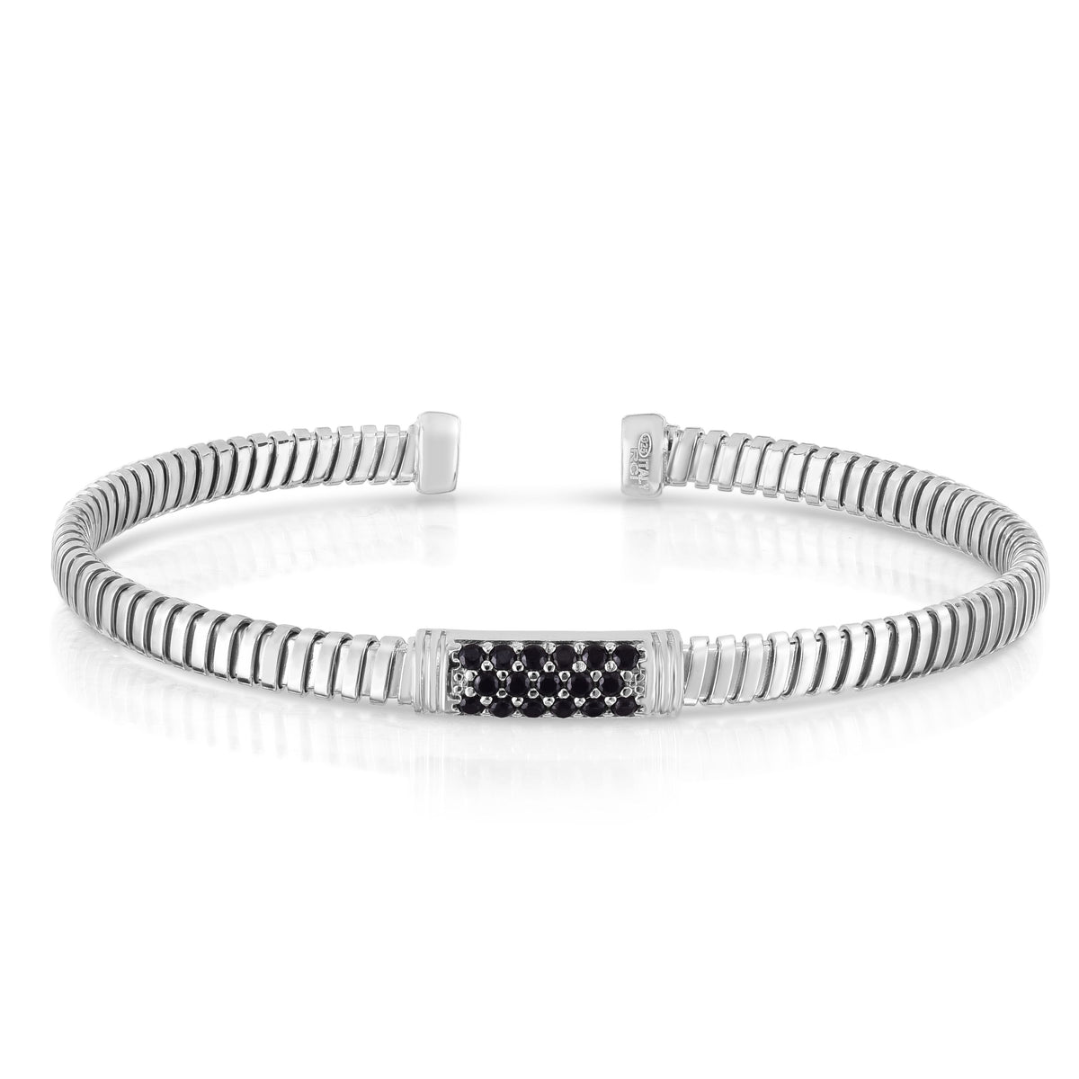925 Sterling Silver Micro Pave Candy Cuffed Cubic Zirconia Coil Bracelet