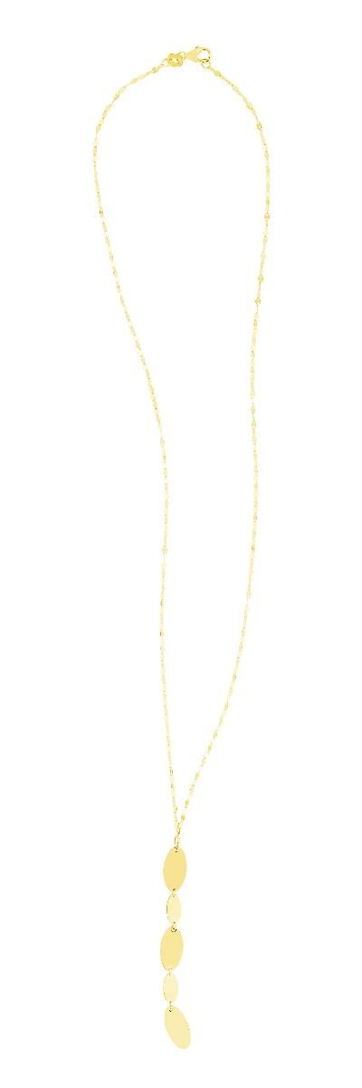 14K Yellow Gold Fancy Lariat Oval Disc Drop Necklace