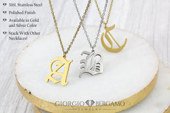 Stainless Steel Gothic, Old English Initial A - Z Letter Alphabet Pendant Necklace