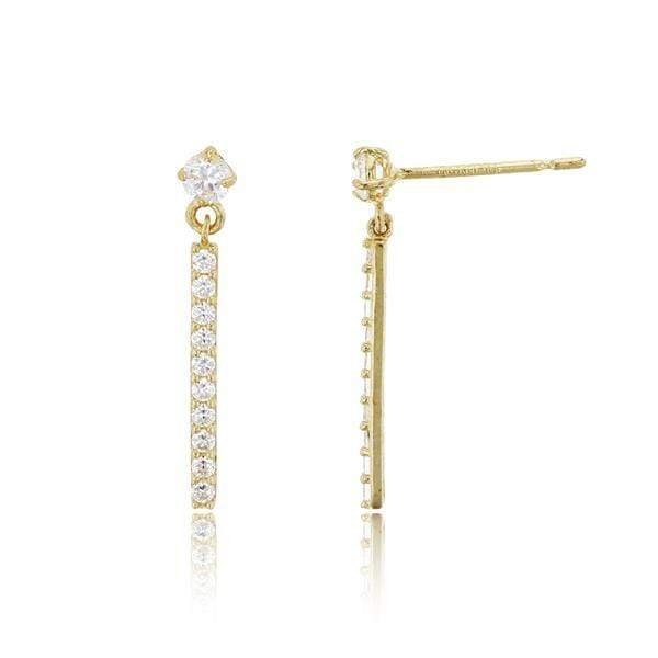 14K Yellow Gold Pave Bar Drop Link Earrings