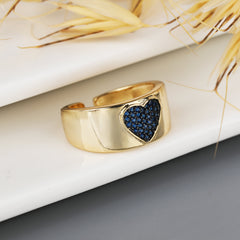 Gold Plated Micro Pave Heart Adjustable Ring