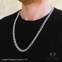 925 Sterling Silver 8.5mm Solid Cuban Diamond Cut Pave Curb Link Chain