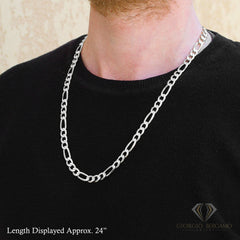 925 Sterling Silver Solid Figaro 7.5mm Diamond Cut Pave ITProLux Link Chain