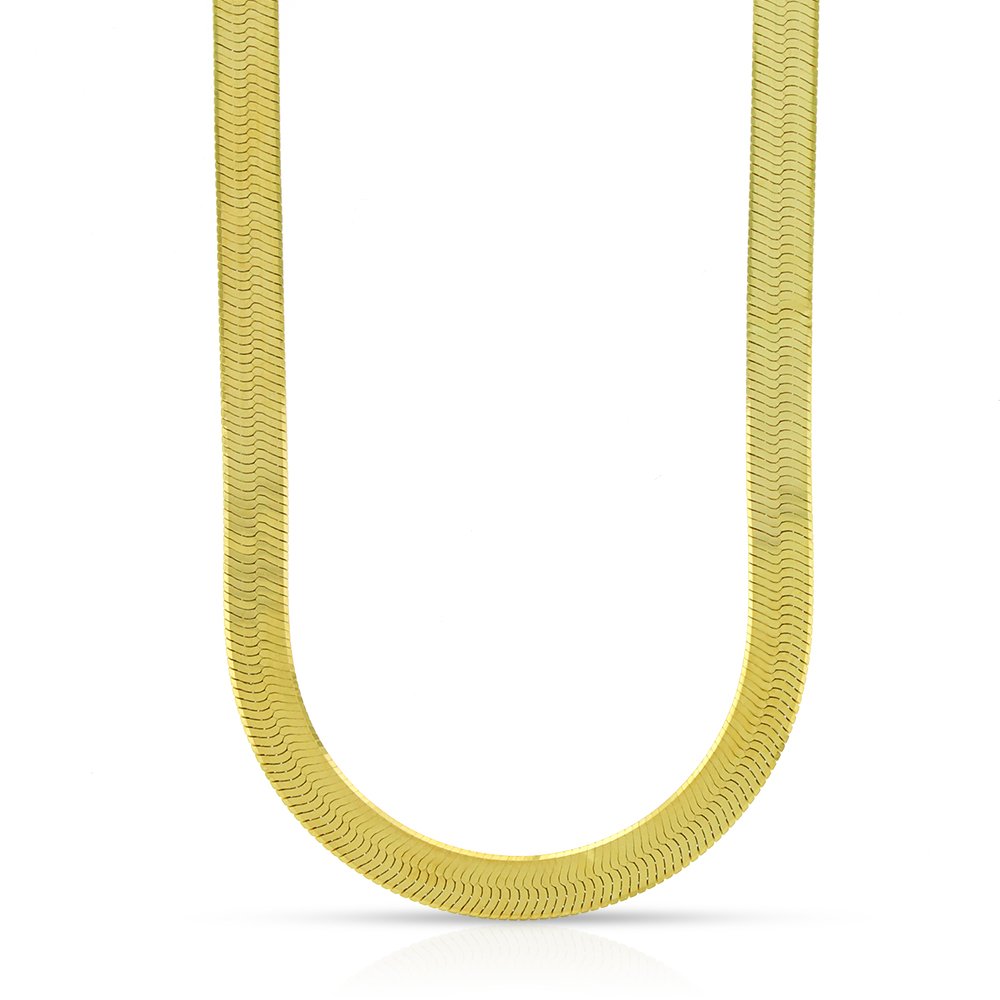925 Sterling Silver 4mm Flat Herringbone Link Yellow Gold Plated Chain