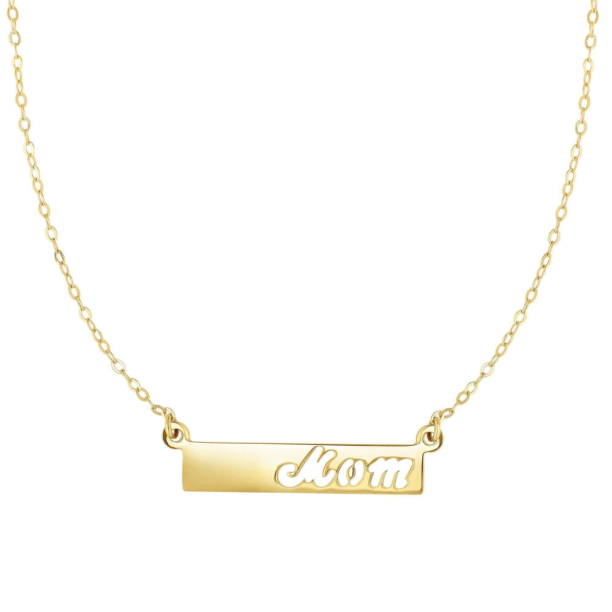 14K Yellow Gold Polished Mom Bar Pendant Necklace
