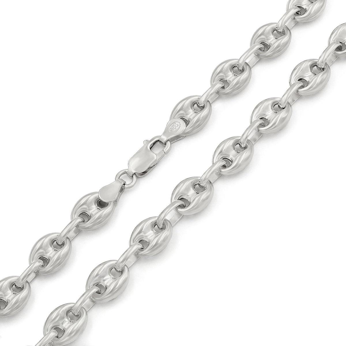 925 Sterling Silver 9mm Puff Mariner Hollow Rhodium Plated Chain