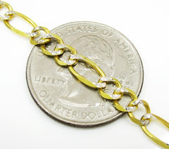 14K Yellow Gold 4.5mm Solid Figaro Diamond Cut Pave Link Chain