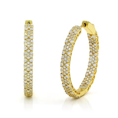925 Sterling Silver Gold Plated Micro Pave Inside Out Cluster Hoop Earring