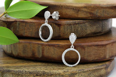 925 Sterling Silver Micro Pave Open Circle Dangle Earrings
