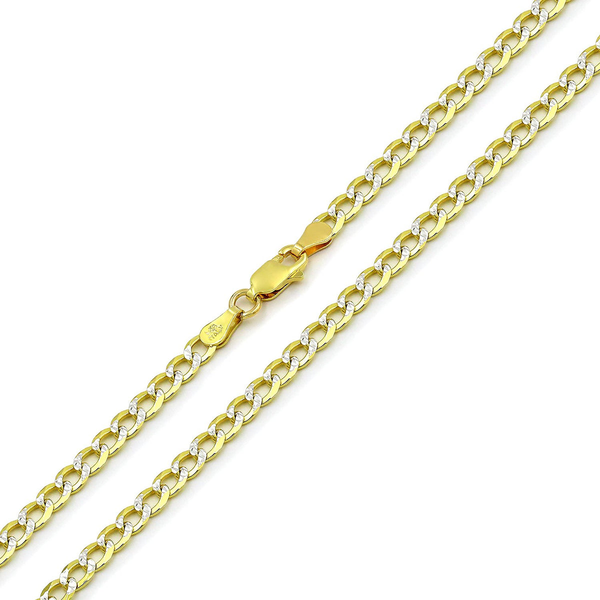 925 Sterling Silver Solid Cuban 3.5mm Diamond Cut Pave Gold Plated Curb Link Chain