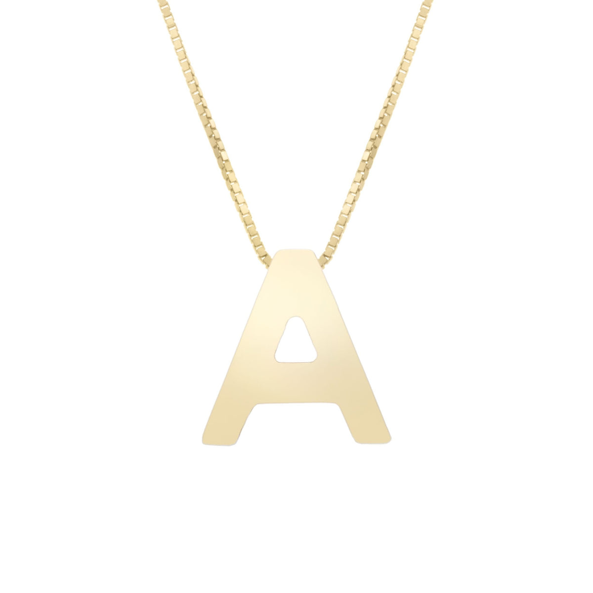 14K Yellow Gold Polished Initial Block Necklace