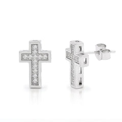 925 Sterling Silver Micro Pave Unisex Cross Stud Earring