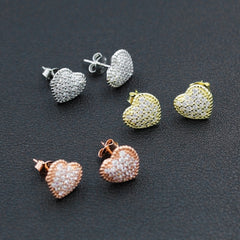 925 Sterling Silver Gold Plated Micro Pave Braided Puffed Heart Stud Earrings