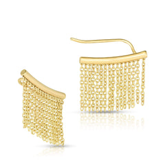 14K Yellow Gold Bar With Tassel Drop Ear Climber Earrings