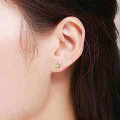 14K Yellow Gold Crystal Princess Crown Childrens Stud Earring