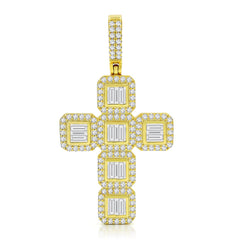 925 Sterling Silver Micro Pave Baguette Cross Pendant Only