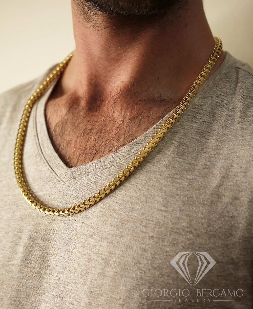 925 Sterling Silver 5mm Solid Franco Gold Plated Chain
