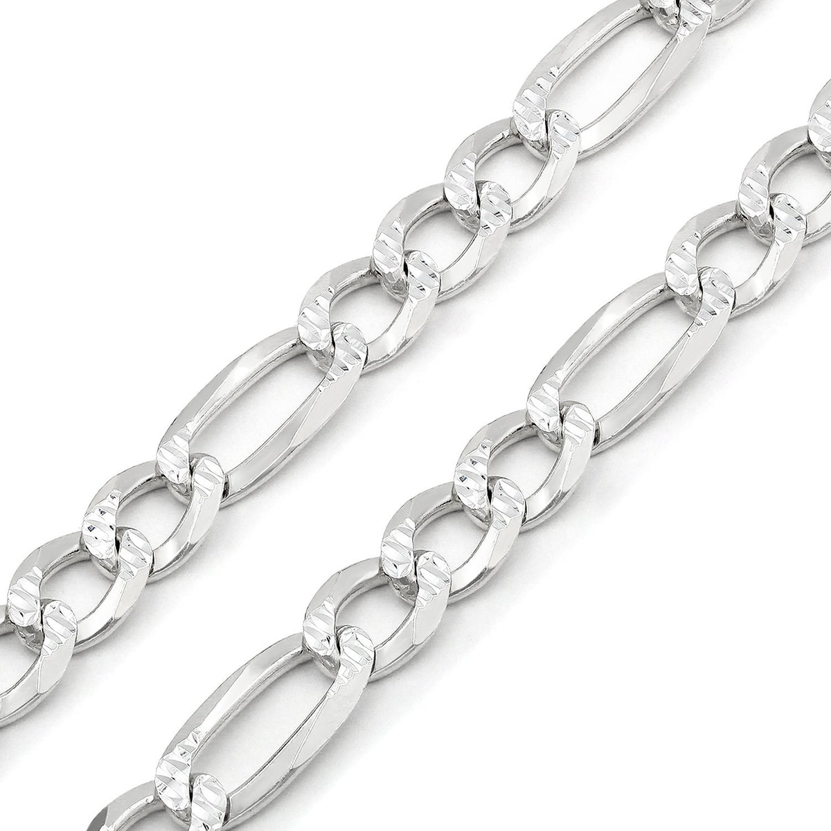 925 Sterling Silver Solid Figaro 10.5mm Diamond Cut Pave ITProLux Link Chain
