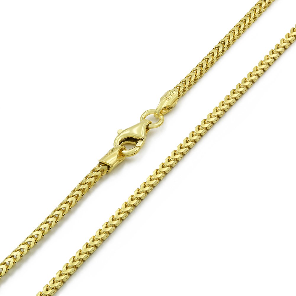 925 Sterling Silver 2mm Solid Franco Gold Plated Chain