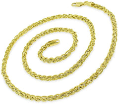 14K Yellow Gold 3.5mm Hollow Wheat Spiga Link Chain